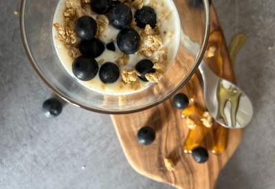 dessert fromage blanc topping myrtilles et granola